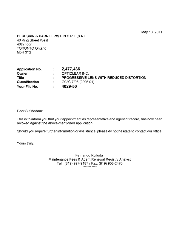 Canadian Patent Document 2477436. Correspondence 20110518. Image 1 of 1