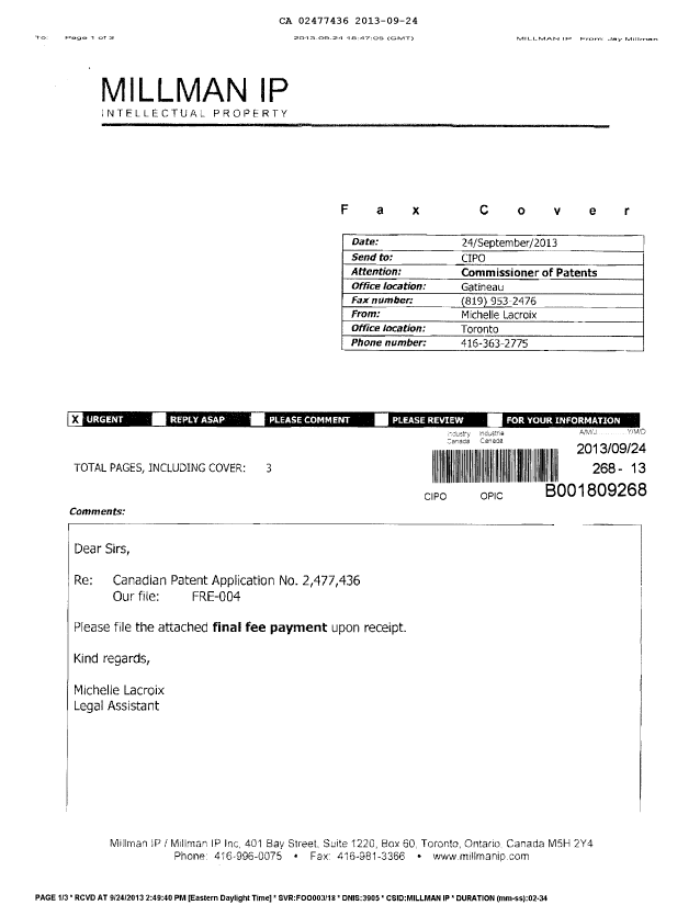 Canadian Patent Document 2477436. Correspondence 20130924. Image 2 of 2