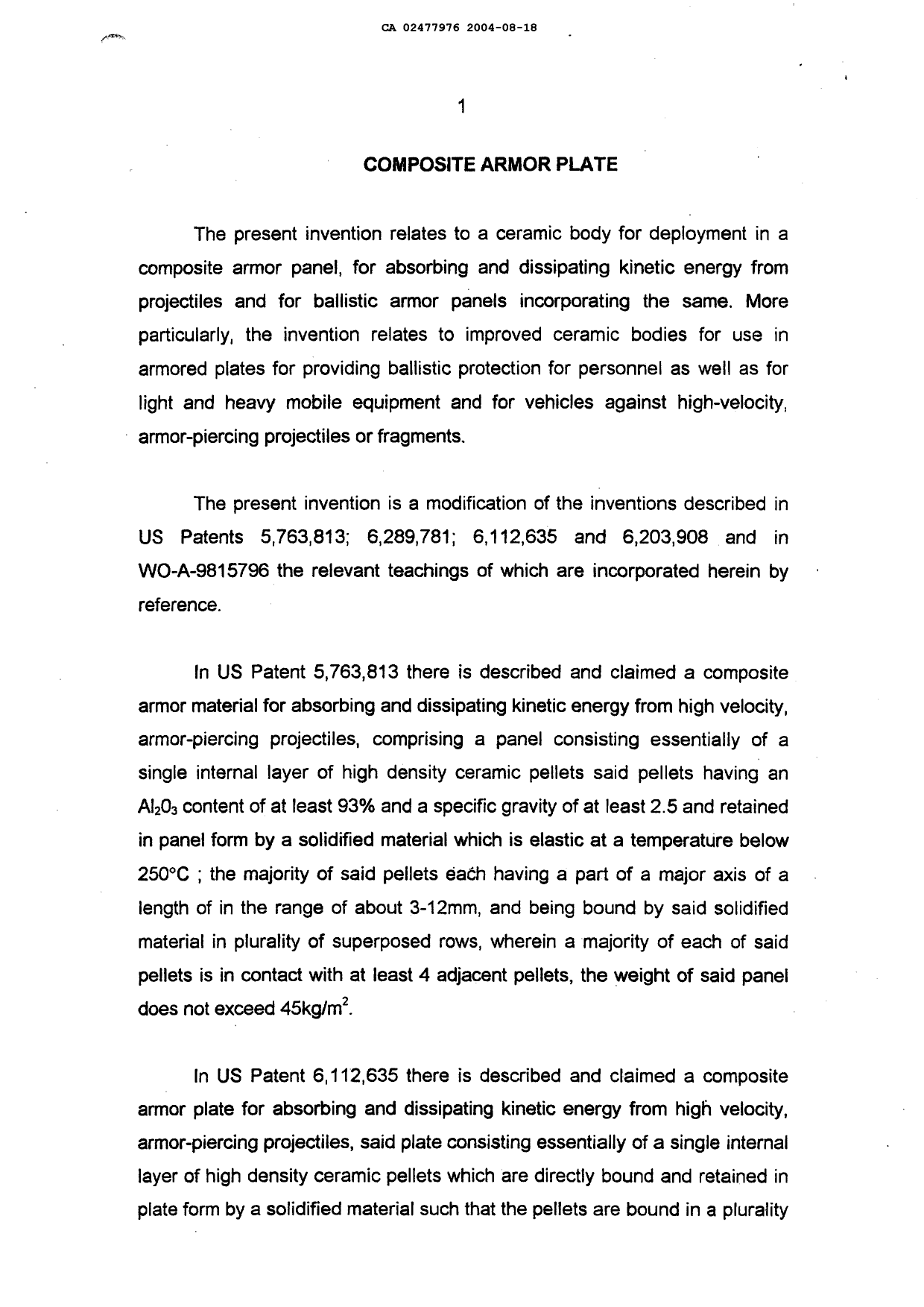 Canadian Patent Document 2477976. Description 20040818. Image 1 of 17