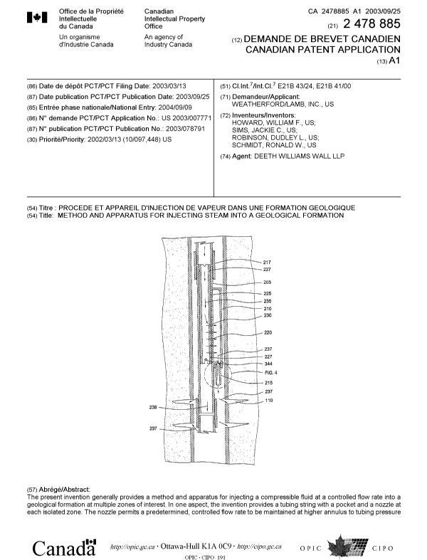 Canadian Patent Document 2478885. Cover Page 20041110. Image 1 of 2