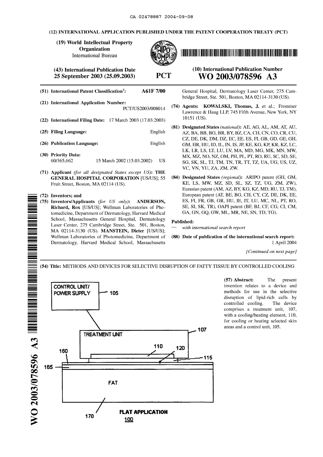 Document de brevet canadien 2478887. Abrégé 20031208. Image 1 de 2