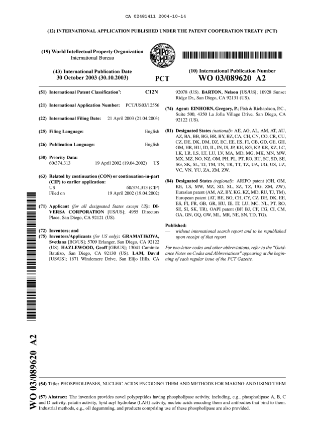 Document de brevet canadien 2481411. Abrégé 20041014. Image 1 de 1