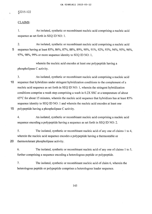 Document de brevet canadien 2481411. Revendications 20150312. Image 1 de 19