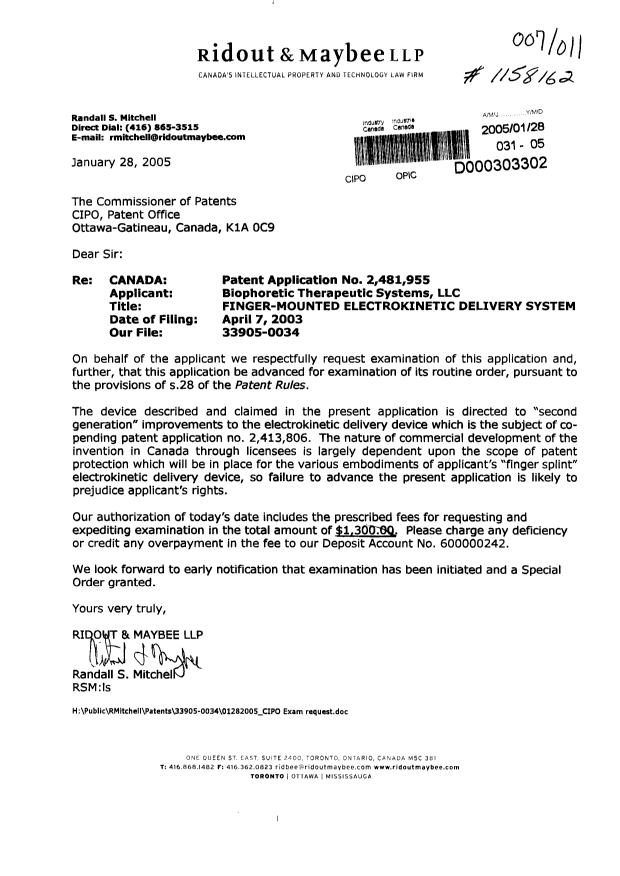 Document de brevet canadien 2481955. Poursuite-Amendment 20050128. Image 1 de 1