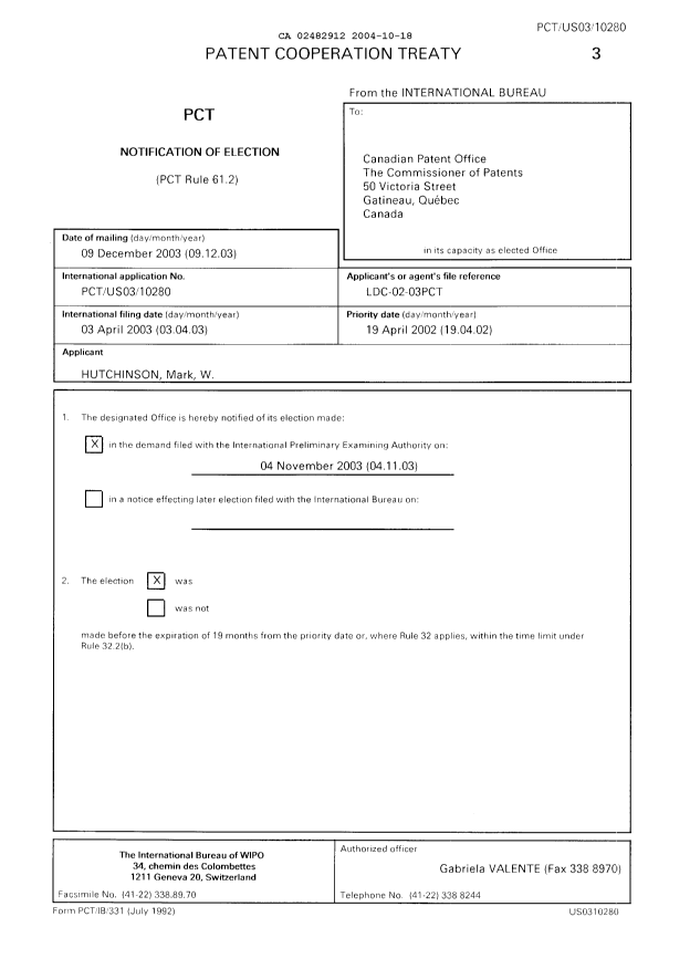 Document de brevet canadien 2482912. PCT 20041018. Image 1 de 5