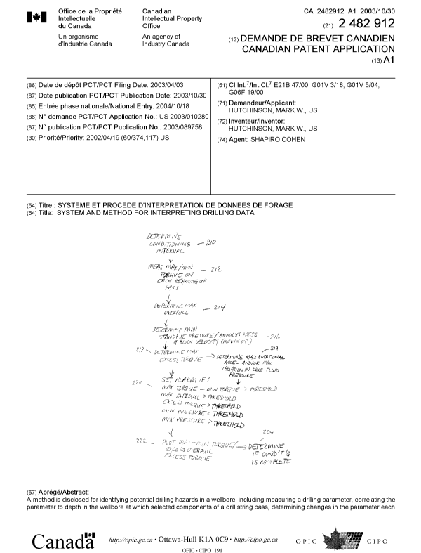 Document de brevet canadien 2482912. Page couverture 20050224. Image 1 de 2