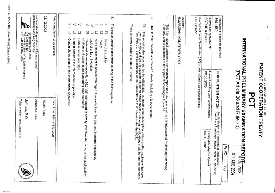 Document de brevet canadien 2483260. PCT 20031225. Image 1 de 5