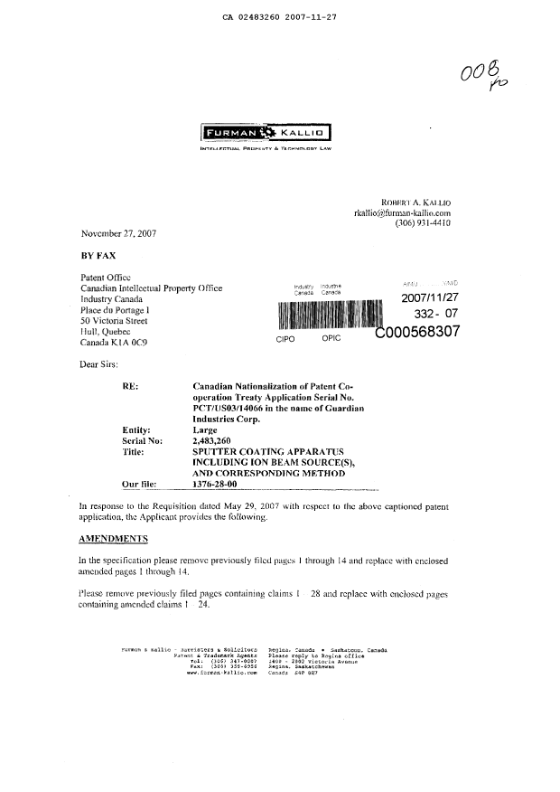 Canadian Patent Document 2483260. Prosecution-Amendment 20061227. Image 1 of 26