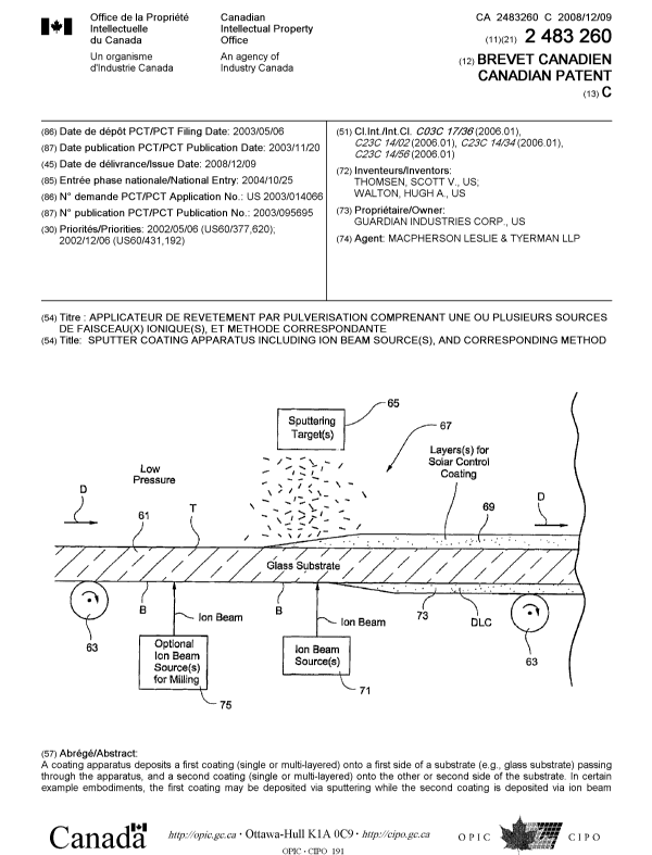 Document de brevet canadien 2483260. Page couverture 20081121. Image 1 de 2