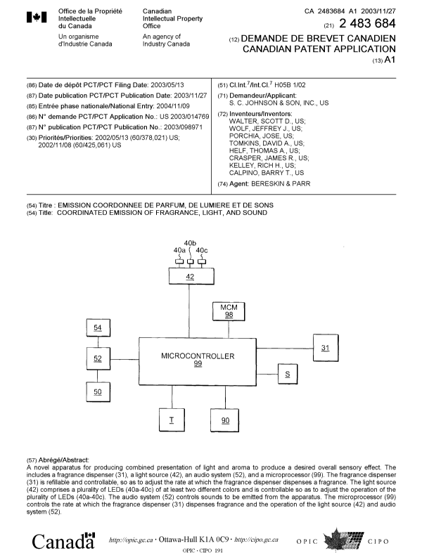 Document de brevet canadien 2483684. Page couverture 20050124. Image 1 de 1