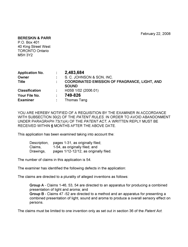Document de brevet canadien 2483684. Poursuite-Amendment 20080222. Image 1 de 2