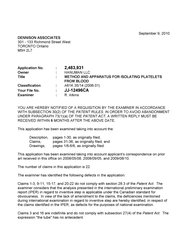 Canadian Patent Document 2483931. Prosecution-Amendment 20100909. Image 1 of 3