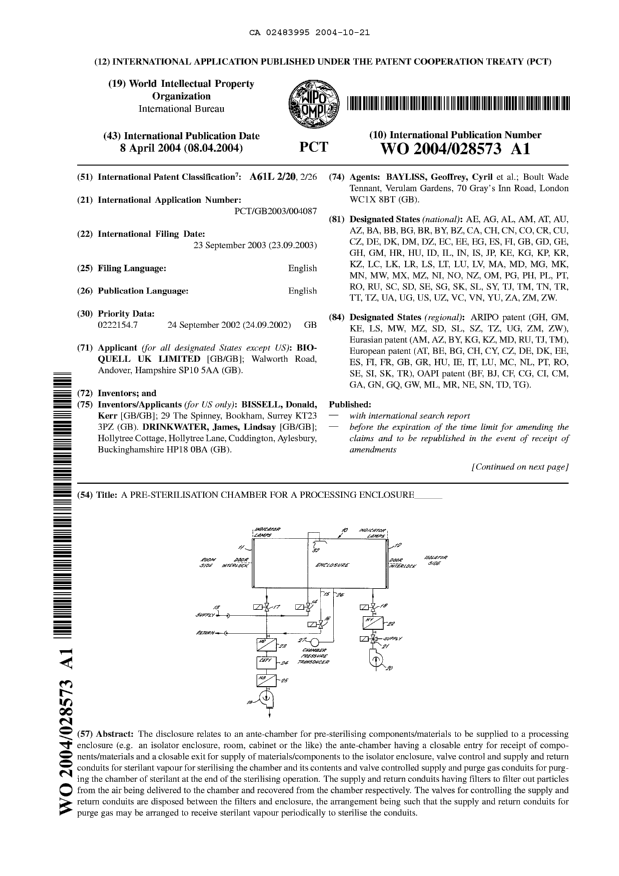 Canadian Patent Document 2483995. Abstract 20041021. Image 1 of 2