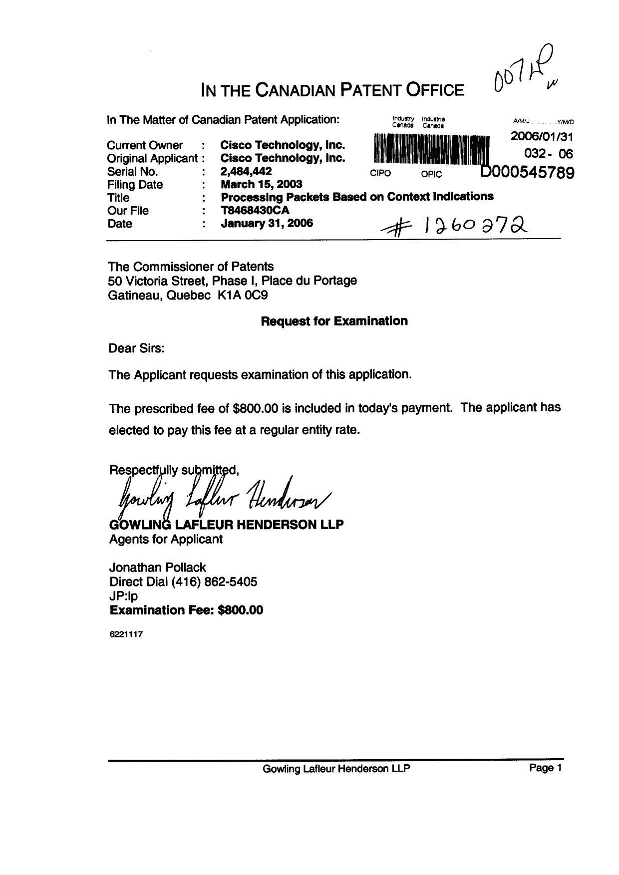 Document de brevet canadien 2484442. Poursuite-Amendment 20060131. Image 1 de 1