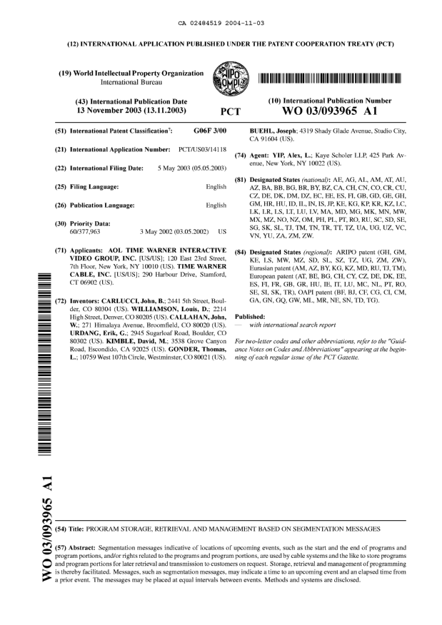 Document de brevet canadien 2484519. Abrégé 20041103. Image 1 de 1