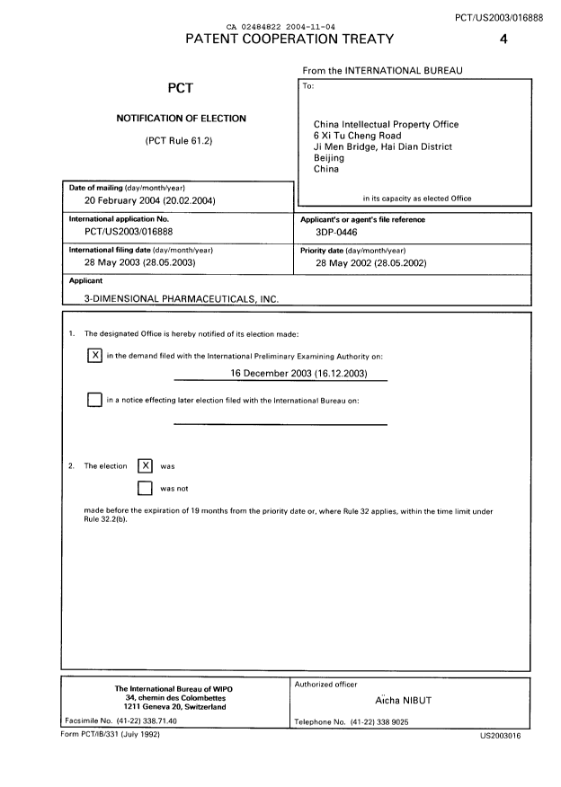 Document de brevet canadien 2484822. PCT 20041104. Image 1 de 13