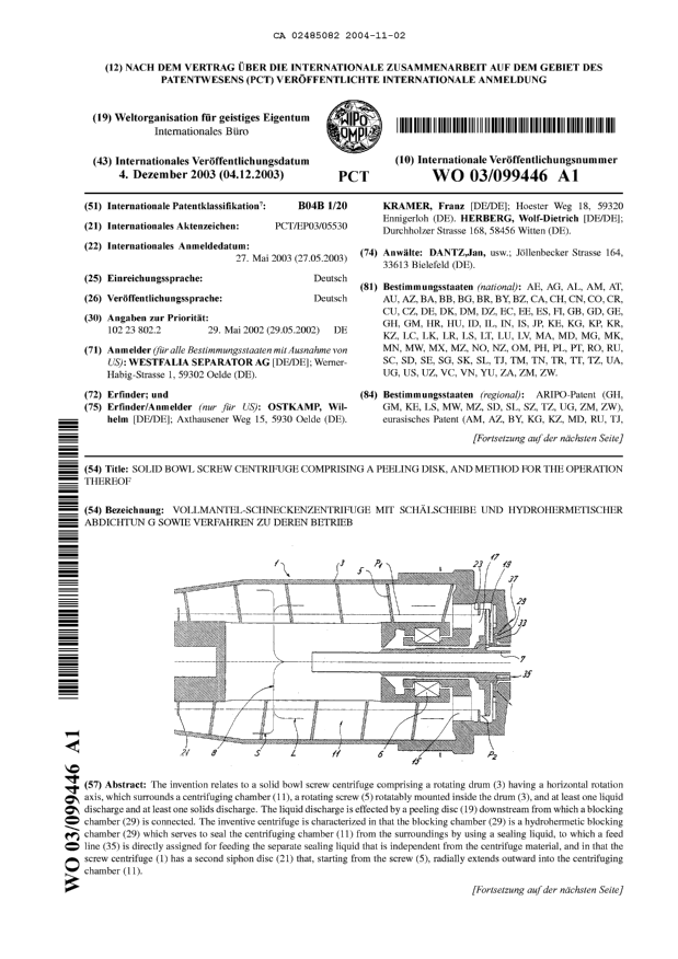 Document de brevet canadien 2485082. Abrégé 20041102. Image 1 de 2
