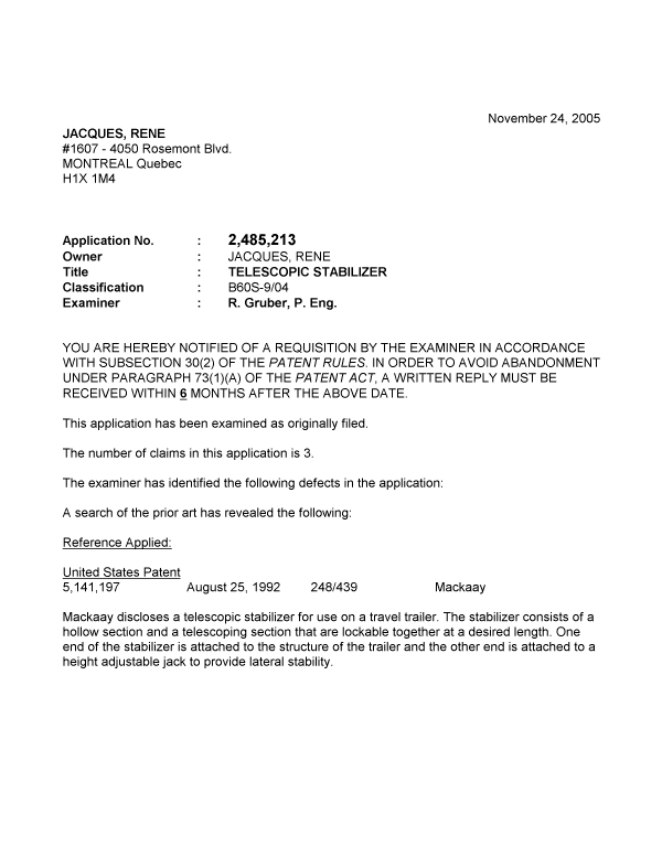 Document de brevet canadien 2485213. Poursuite-Amendment 20041224. Image 1 de 3