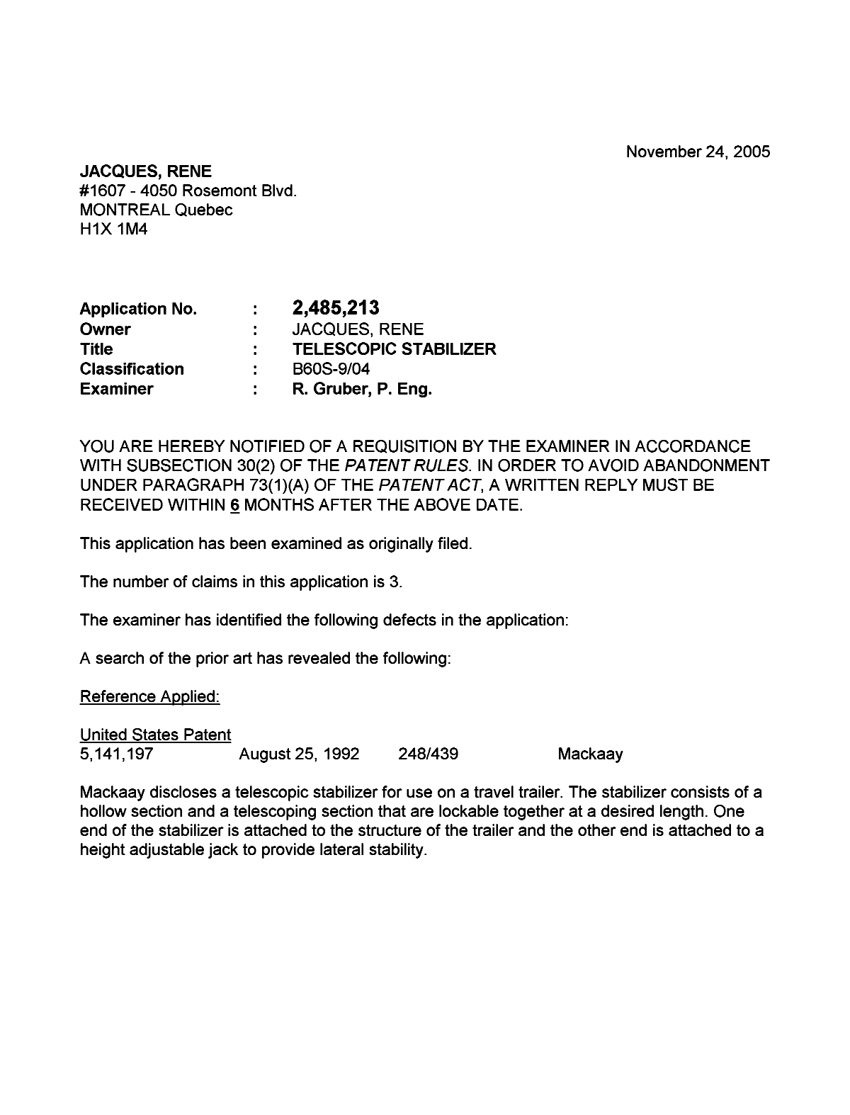 Document de brevet canadien 2485213. Poursuite-Amendment 20041224. Image 1 de 3