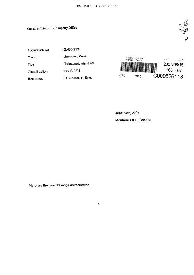 Document de brevet canadien 2485213. Poursuite-Amendment 20061215. Image 1 de 19