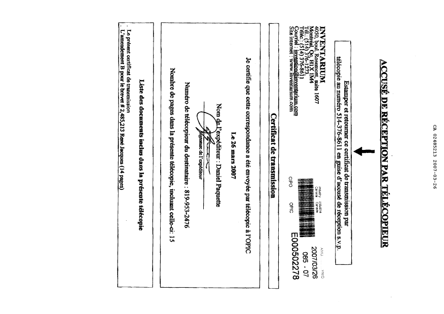 Document de brevet canadien 2485213. Poursuite-Amendment 20061226. Image 15 de 15