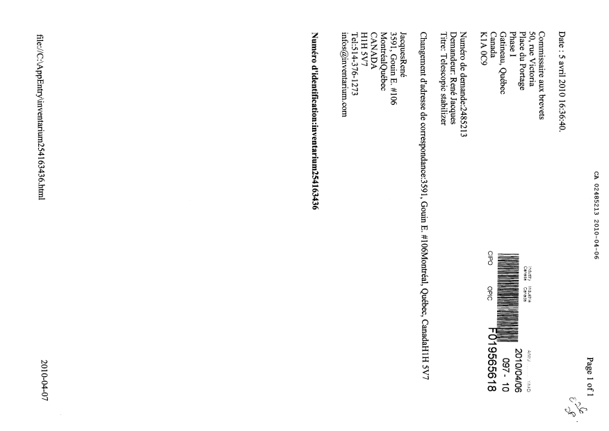 Canadian Patent Document 2485213. Correspondence 20091206. Image 1 of 1