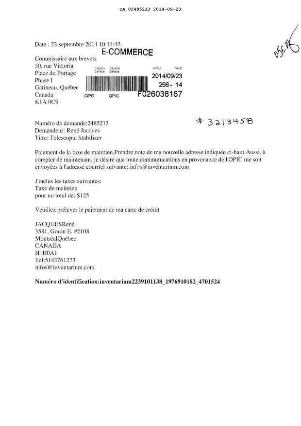 Document de brevet canadien 2485213. Taxes 20131223. Image 1 de 1