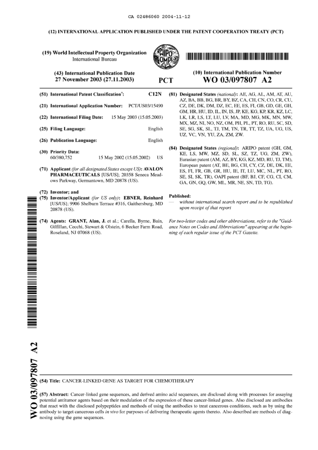 Document de brevet canadien 2486060. Abrégé 20031212. Image 1 de 1