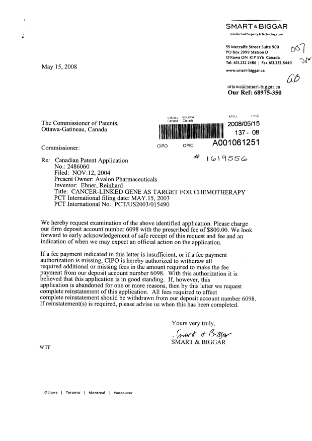 Canadian Patent Document 2486060. Prosecution-Amendment 20071215. Image 1 of 1