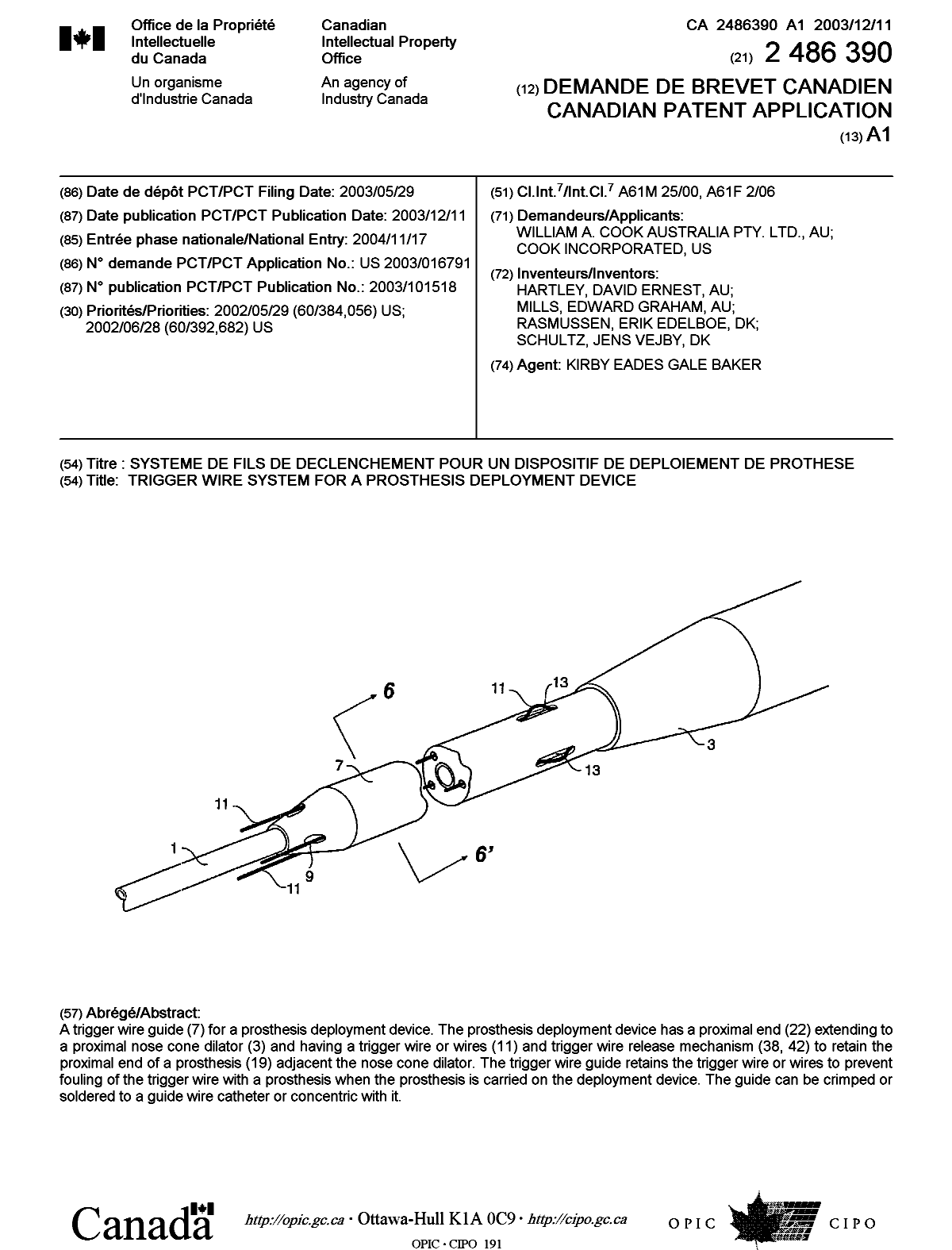 Canadian Patent Document 2486390. Cover Page 20050131. Image 1 of 1