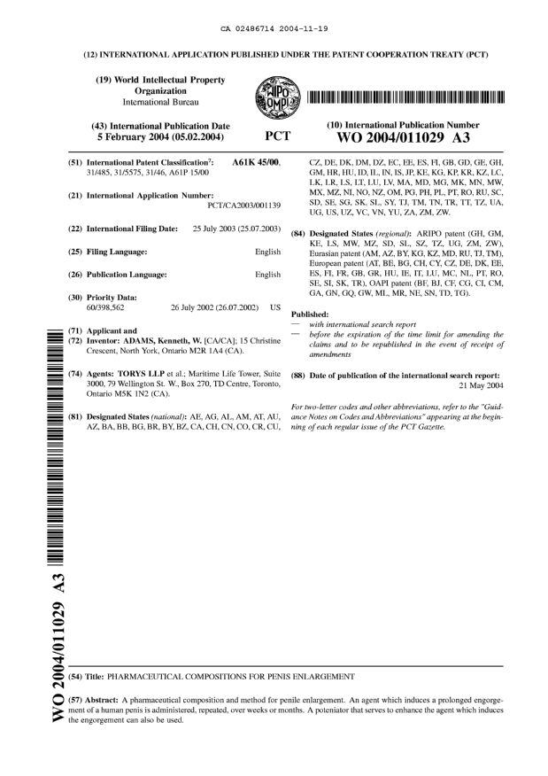 Document de brevet canadien 2486714. Abrégé 20041119. Image 1 de 1