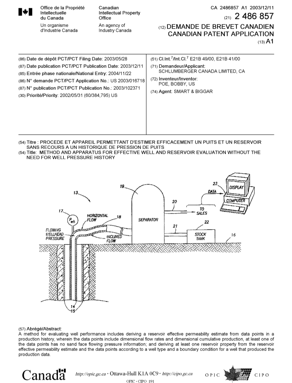 Canadian Patent Document 2486857. Cover Page 20050202. Image 1 of 1