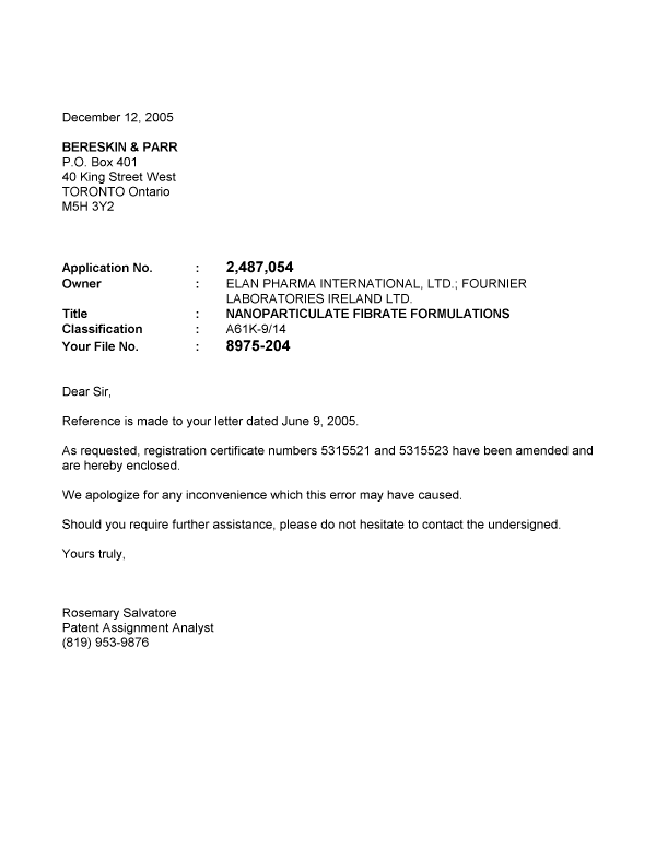 Canadian Patent Document 2487054. Correspondence 20041212. Image 1 of 1