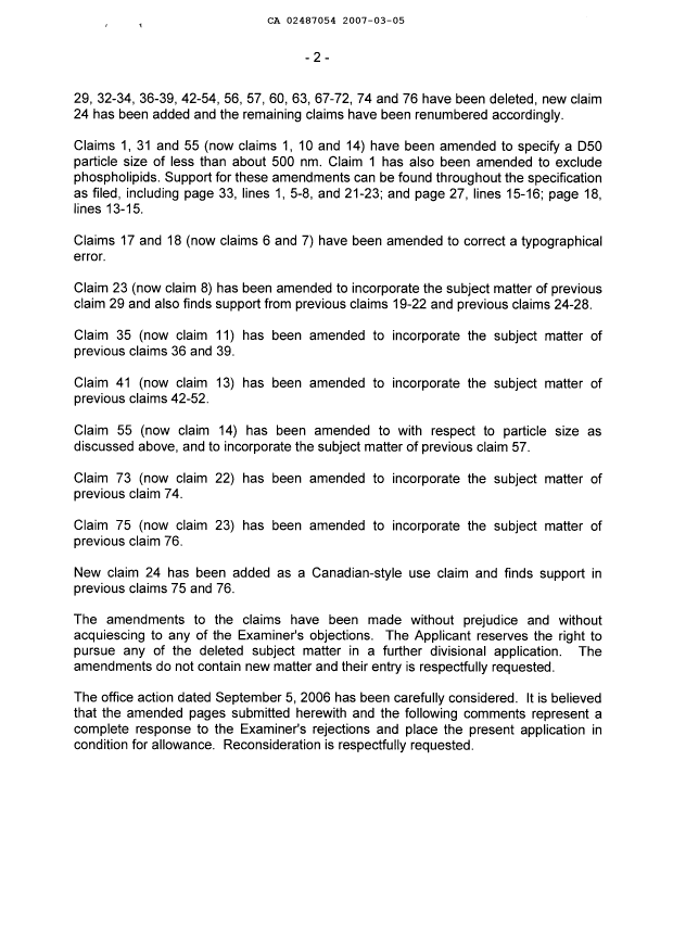 Canadian Patent Document 2487054. Prosecution-Amendment 20061205. Image 2 of 85