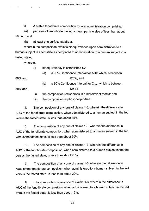 Document de brevet canadien 2487054. Revendications 20061218. Image 2 de 12