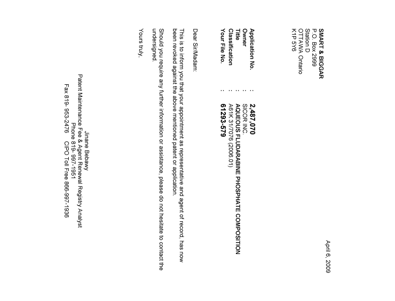 Canadian Patent Document 2487070. Correspondence 20090406. Image 1 of 1