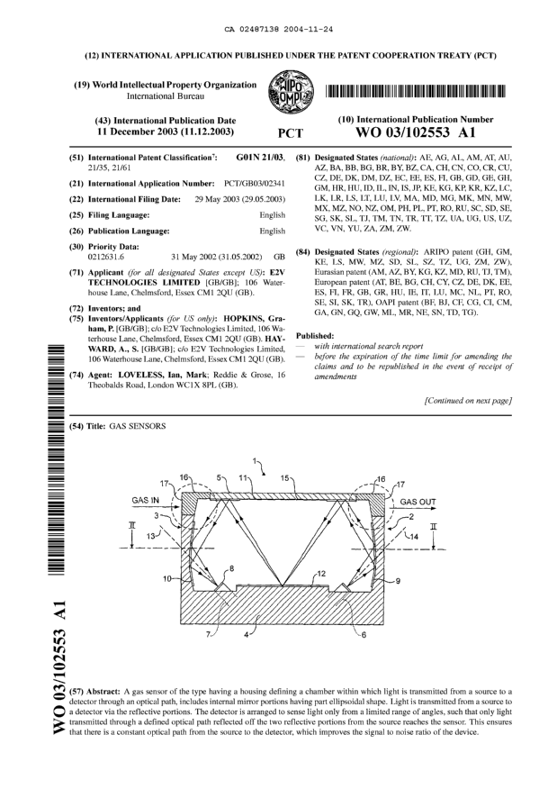 Document de brevet canadien 2487138. Abrégé 20041124. Image 1 de 2