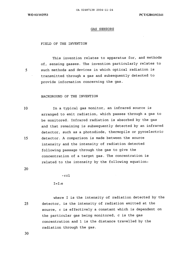 Document de brevet canadien 2487138. Description 20041124. Image 1 de 12