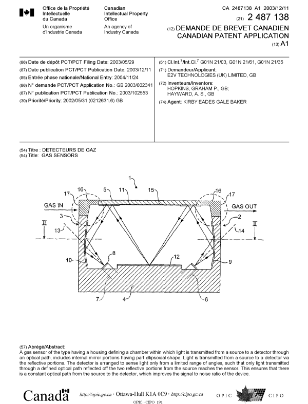 Document de brevet canadien 2487138. Page couverture 20050203. Image 1 de 1