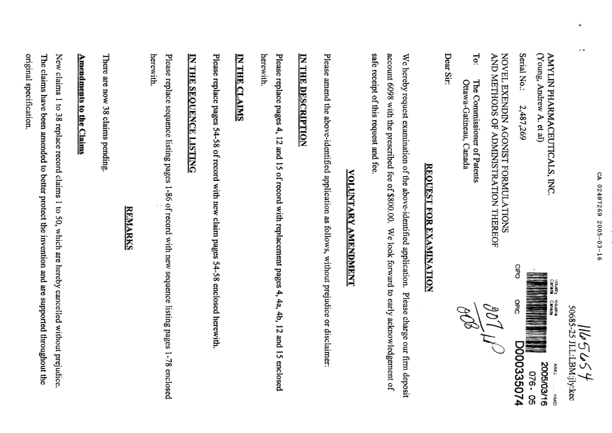 Canadian Patent Document 2487269. Correspondence 20050316. Image 1 of 88