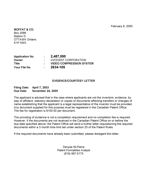 Canadian Patent Document 2487550. Correspondence 20041202. Image 1 of 1