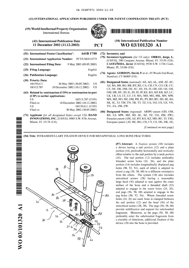 Document de brevet canadien 2487571. Abrégé 20041129. Image 1 de 2