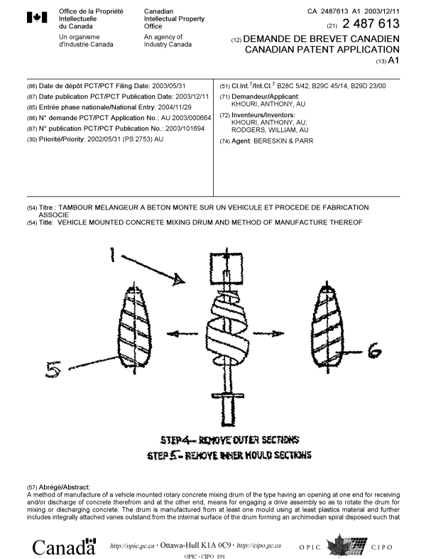Document de brevet canadien 2487613. Page couverture 20050209. Image 1 de 2