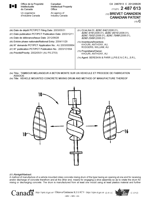 Document de brevet canadien 2487613. Page couverture 20120528. Image 1 de 2