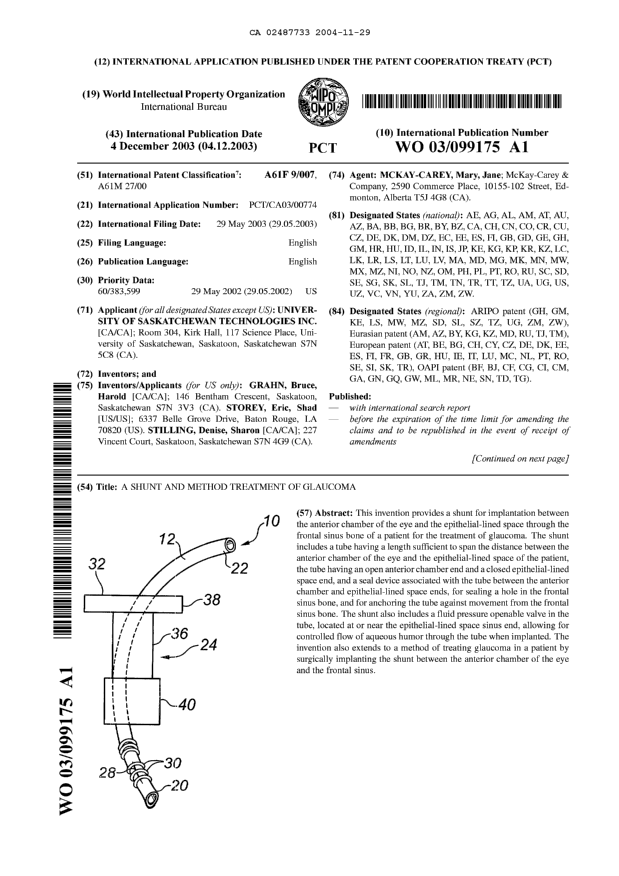 Document de brevet canadien 2487733. Abrégé 20041129. Image 1 de 2