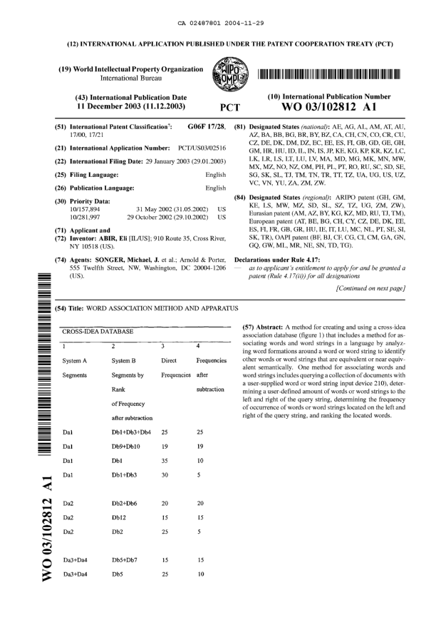 Document de brevet canadien 2487801. Abrégé 20041129. Image 1 de 2