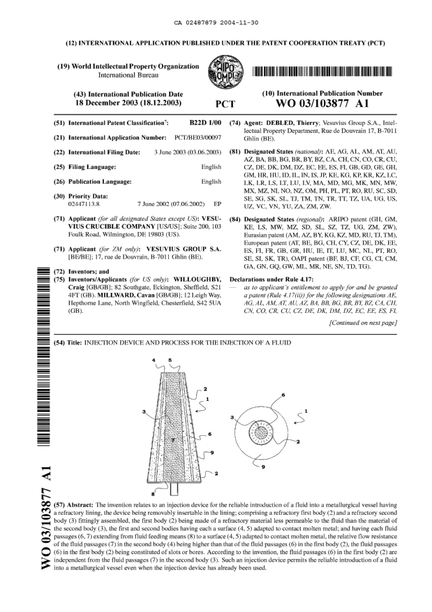 Canadian Patent Document 2487879. Abstract 20041130. Image 1 of 2