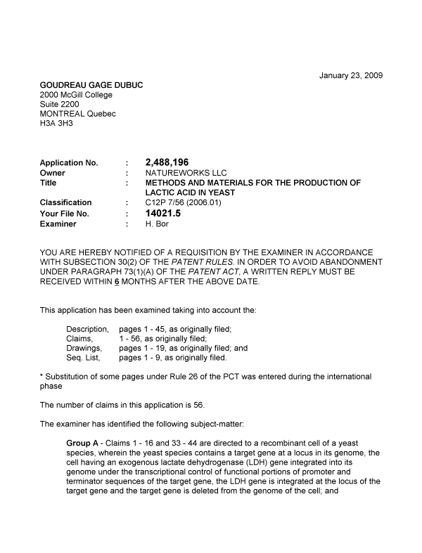 Document de brevet canadien 2488196. Poursuite-Amendment 20090123. Image 1 de 4