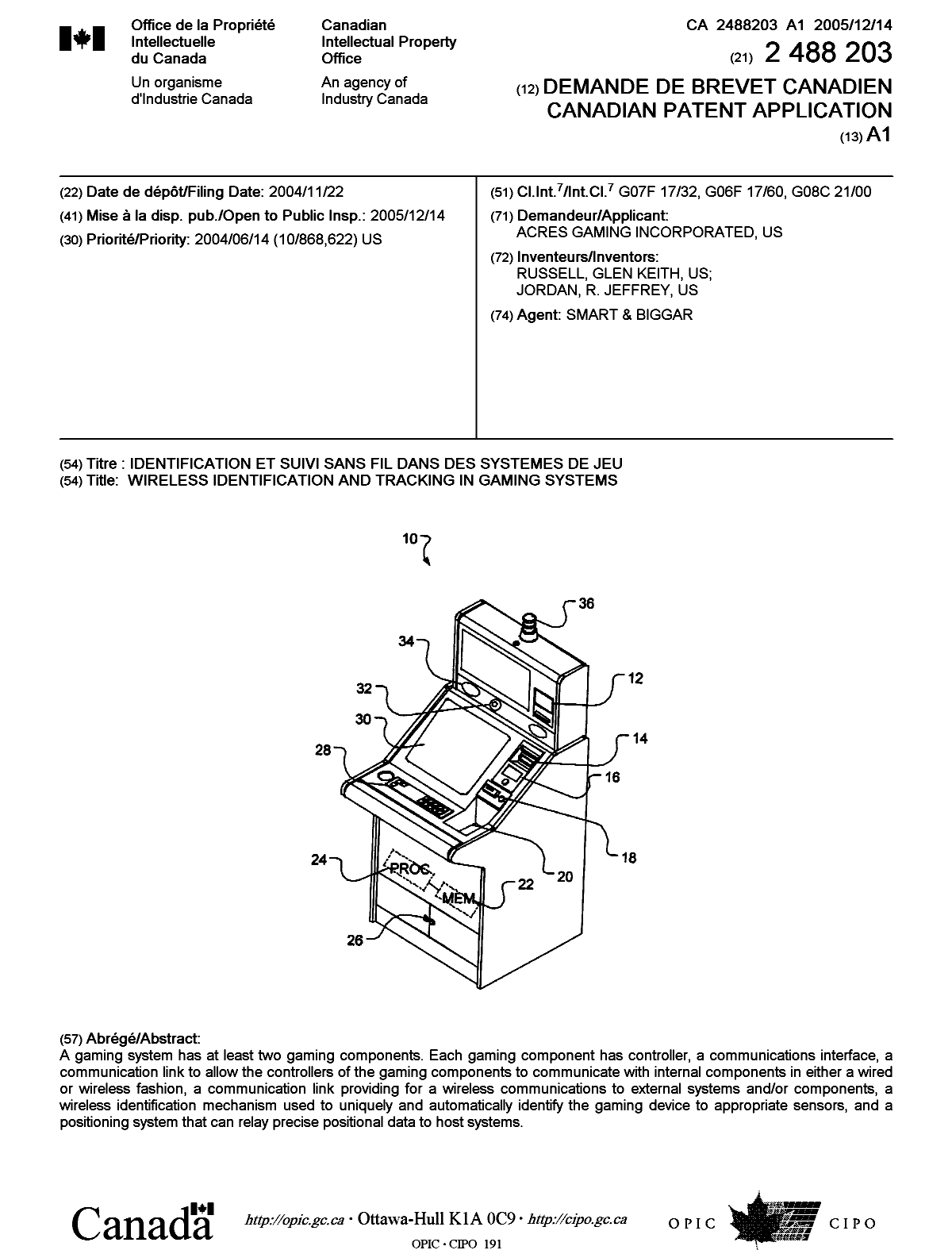 Canadian Patent Document 2488203. Cover Page 20051122. Image 1 of 1