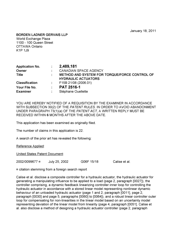 Document de brevet canadien 2489181. Poursuite-Amendment 20110118. Image 1 de 2